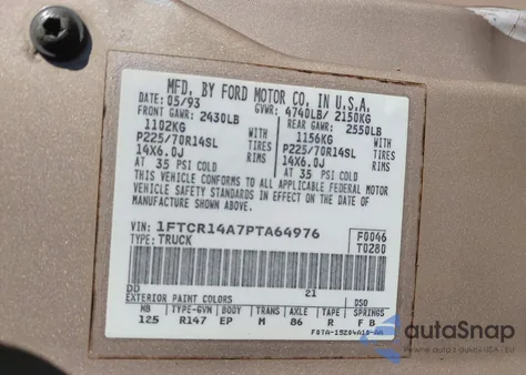 1993 Ford Ranger Super Cab from USA, damaged, VIN 1FTCR14A7PTA64976